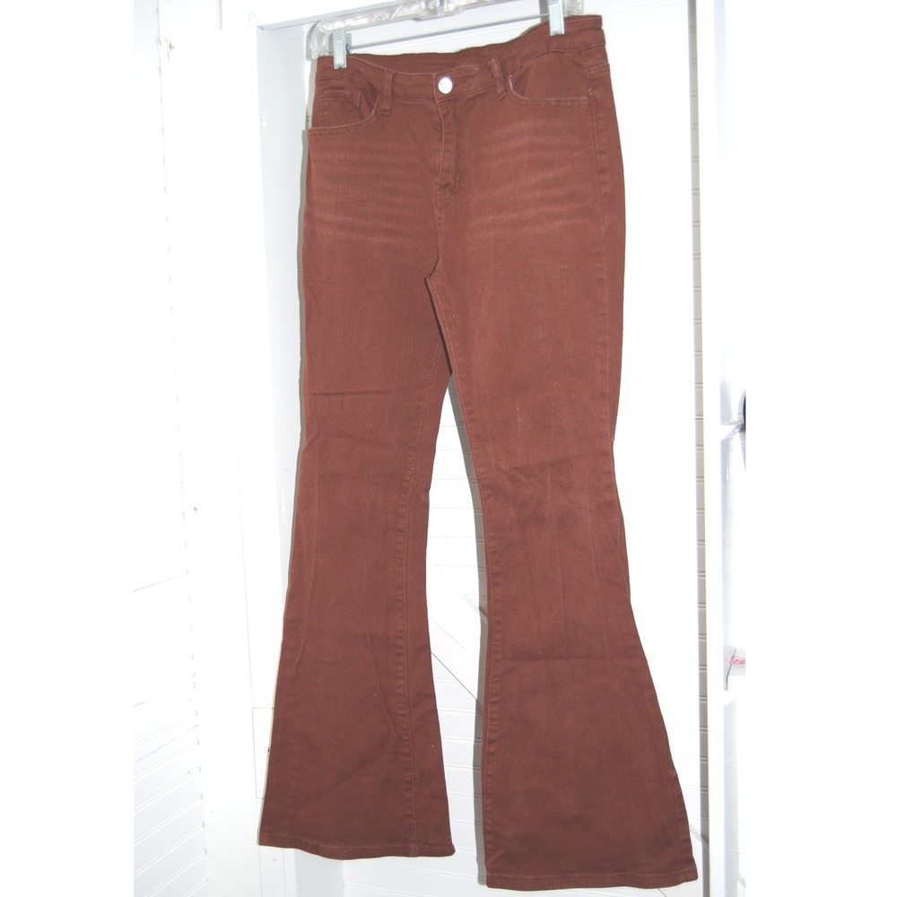 Shein Denim Flare Jeans Women's Large Brown stretch pants Distressed Boho